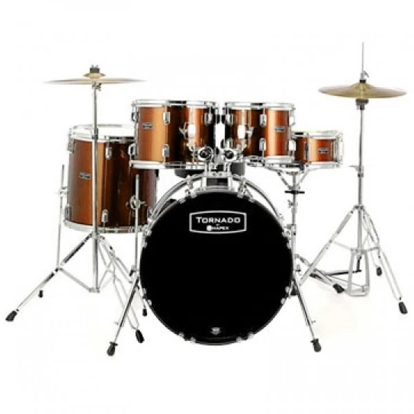 MAPEX DRUM KIT TORNADO 5PCS WITH HARDWARE THRONE CYMBALS ORANGE SPARKLE-TND5294FTCFM